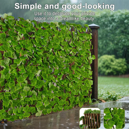 Expandable Greenery Trellis for Balcony 47×14inch, Faux Ivy Privacy Screen,Real wood frame adjusts easily and PE leaves rinse clean after outdoor use