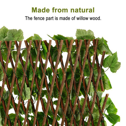 Expandable Greenery Trellis for Balcony 47×14inch, Faux Ivy Privacy Screen,Real wood frame adjusts easily and PE leaves rinse clean after outdoor use