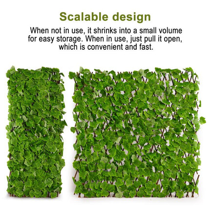 Expandable Greenery Trellis for Balcony 47×14inch, Faux Ivy Privacy Screen,Real wood frame adjusts easily and PE leaves rinse clean after outdoor use