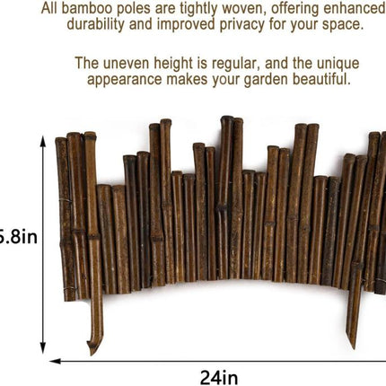 Garden Natural Bamboo Fence Lawn Edging 15.8inH x 24inL, Garden Border Fence, Decorative Bamboo Roll for Flower Bed, Pathway, and Landscape Edging, Outdoor Garden Border Fence