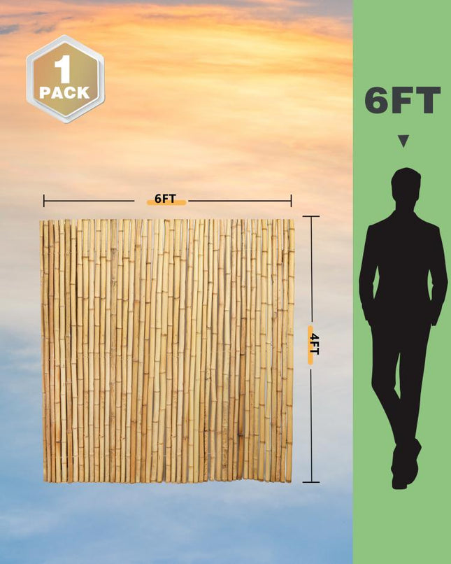 Natural Bamboo Fence Roll 6FT x 8FT , Outside Bamboo Privacy Fencing, Natural Privacy Screen Panels for Garden, Outdoor.