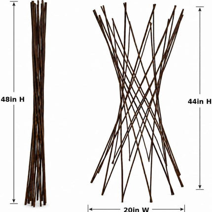 4FT Willow Funnel Trellis, 48 inch H x 13 inch W Natural Willow Plant Support Tower, Expandable Garden Trellis for Climbing Plants, Vines, Peas, Beans, Flowers and Potted Plants