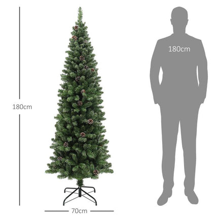 180 cm artificial slim Christmas tree with foldable steel stand, 618 tips, green