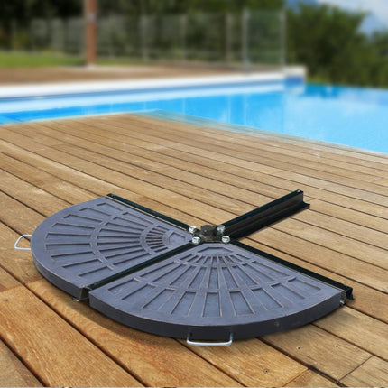 2-Piece Parasol Stand Weight Set – Semi-Circular Base with Handle – Resin & Metal (Bronze) – 66 x 47 x 4.2 cm – 30 kg