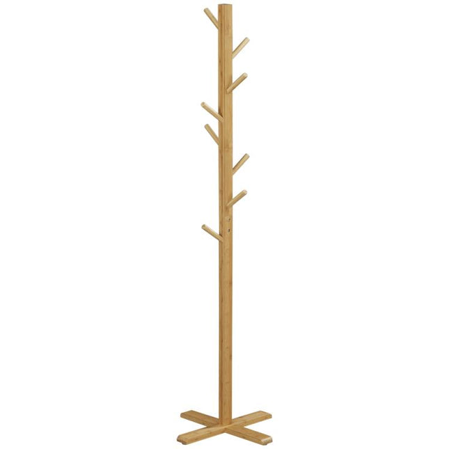 Coat and Hat Stand, 8 Hooks, 49.5 cm x 49.5 cm x 178 cm, Natural
