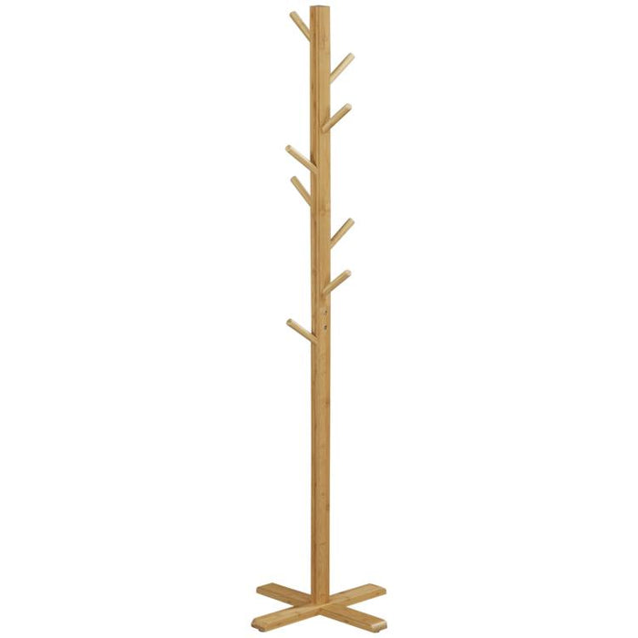 Coat and Hat Stand, 8 Hooks, 49.5 cm x 49.5 cm x 178 cm, Natural