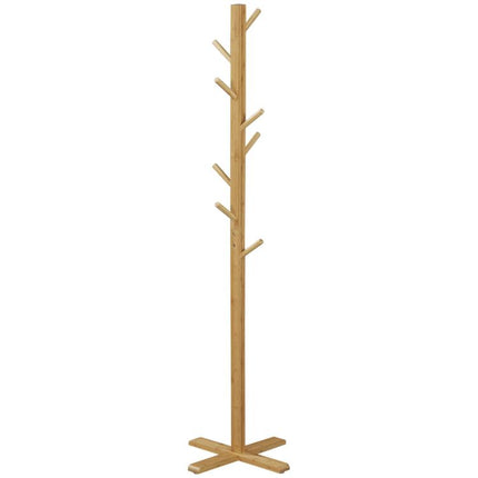 Coat and Hat Stand, 8 Hooks, 49.5 cm x 49.5 cm x 178 cm, Natural