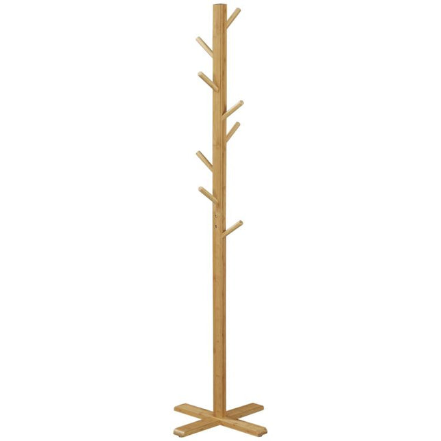 Coat and Hat Stand, 8 Hooks, 49.5 cm x 49.5 cm x 178 cm, Natural