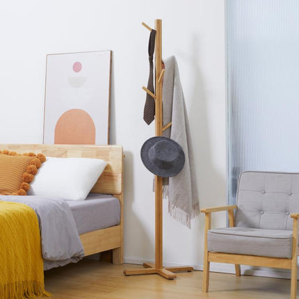 Coat and Hat Stand, 8 Hooks, 49.5 cm x 49.5 cm x 178 cm, Natural