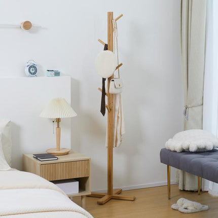 Coat and Hat Stand, 8 Hooks, 49.5 cm x 49.5 cm x 178 cm, Natural