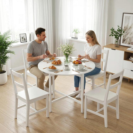 Collapsible?Drop Leaf Table, Folding Dining Table for Small Spaces, Extendable Kitchen Table with Steel Frame, White