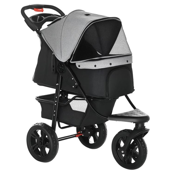 Dog Stroller Foldable Pet Pram, 3 Wheels Dog Pushchair with Brake, for Small Miniature Breeds, Cats, Grey