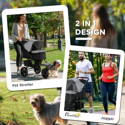 Dog Stroller Foldable Pet Pram, 3 Wheels Dog Pushchair with Brake, for Small Miniature Breeds, Cats, Grey