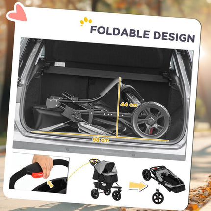 Dog Stroller Foldable Pet Pram, 3 Wheels Dog Pushchair with Brake, for Small Miniature Breeds, Cats, Grey