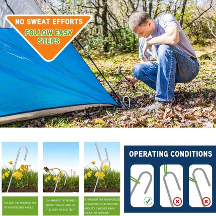 8PCS Heavy Duty Trampoline J-Shaped Metal Wind Stakes Pegs Tent Ground Anchor-