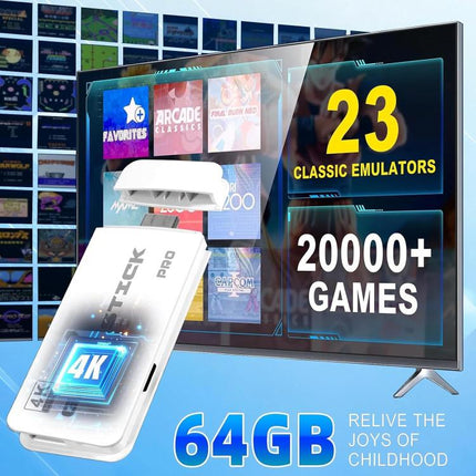 Retro Video Games Console Stick 4K Pro 64GB 2k+ Games Wireless Controllers 2.4G