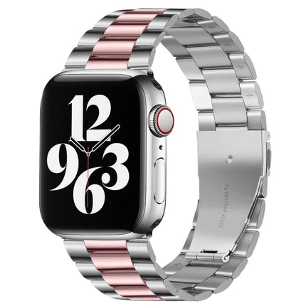 For Apple Watch Series 10 42mm / 9&8&7 41mm / SE 3&SE 2&6&SE&5&4 40mm / 3&2&1 38mm Fold Buckle 3 Beads Stainless Steel Watch Band