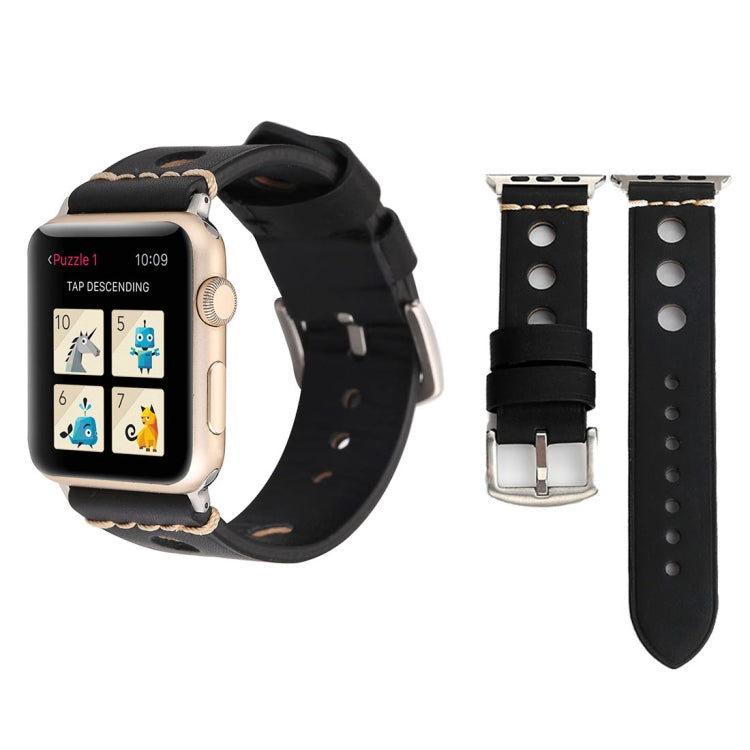 For Apple Watch Series 7 45mm / 6 & SE & 5 & 4 44mm / 42mm 3 & 2 & 1 Retro Hole Genuine Leather Wrist Watch Band