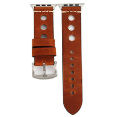 For Apple Watch Series 7 45mm / 6 & SE & 5 & 4 44mm / 42mm 3 & 2 & 1 Retro Hole Genuine Leather Wrist Watch Band