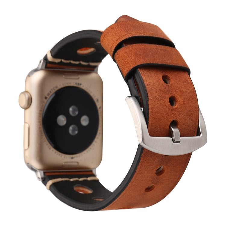 For Apple Watch Series 7 45mm / 6 & SE & 5 & 4 44mm / 42mm 3 & 2 & 1 Retro Hole Genuine Leather Wrist Watch Band