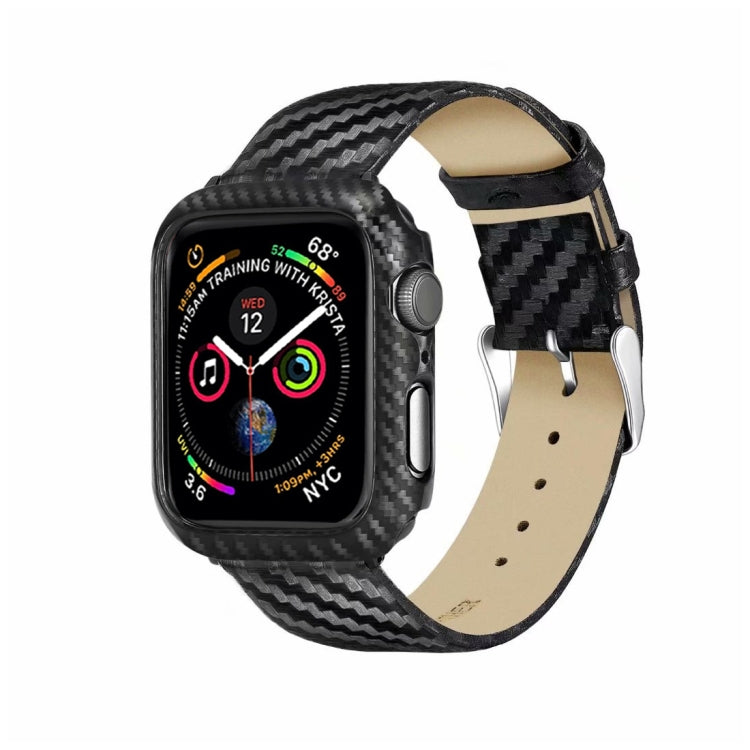 Armband + Rahmen aus echtem Leder und Karbonfaser für Apple Watch Series 4 40 mm, Apple Watch Series 4 40 mm