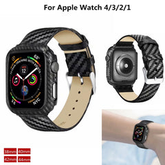 Armband + Rahmen aus echtem Leder und Karbonfaser für Apple Watch Series 4 40 mm, Apple Watch Series 4 40 mm