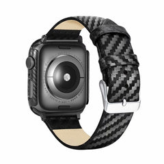 Armband + Rahmen aus echtem Leder und Karbonfaser für Apple Watch Series 4 40 mm, Apple Watch Series 4 40 mm