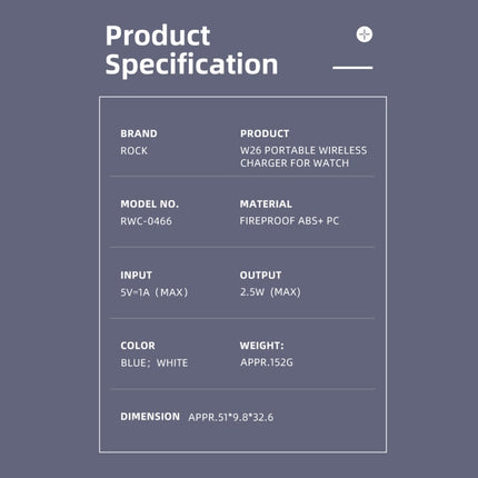 ROCK W26 Portable Magnetic Wireless Charger for Apple Watch