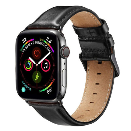 Black Buckle Leather Watch Band For Apple Watch Ultra 49mm&Watch Ultra 2 49mm / Series 10 46mm / 9&8&7 45mm / SE 3&SE 2&6&SE&5&4 44mm / 3&2&1 42mm