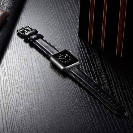 Black Buckle Leather Watch Band For Apple Watch Ultra 49mm&Watch Ultra 2 49mm / Series 10 46mm / 9&8&7 45mm / SE 3&SE 2&6&SE&5&4 44mm / 3&2&1 42mm