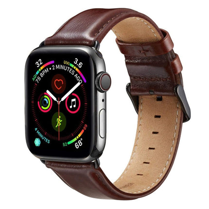 Black Buckle Leather Watch Band For Apple Watch Ultra 49mm&Watch Ultra 2 49mm / Series 10 46mm / 9&8&7 45mm / SE 3&SE 2&6&SE&5&4 44mm / 3&2&1 42mm
