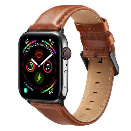 Black Buckle Leather Watch Band For Apple Watch Ultra 49mm&Watch Ultra 2 49mm / Series 10 46mm / 9&8&7 45mm / SE 3&SE 2&6&SE&5&4 44mm / 3&2&1 42mm