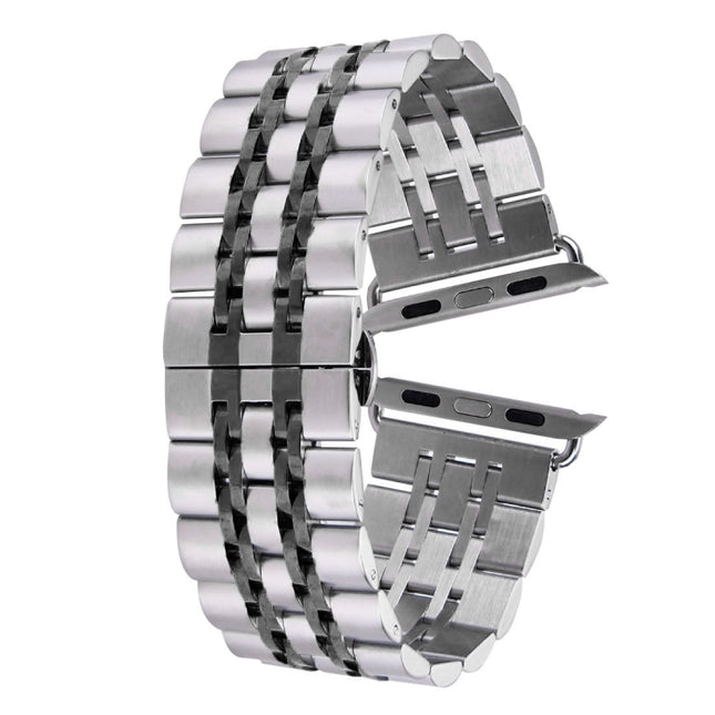 20mm Women Hidden Butterfly Buckle 7 Beads Stainless Steel Watch Band For Apple Watch 38mm(Silver Gold), 20mm Women
