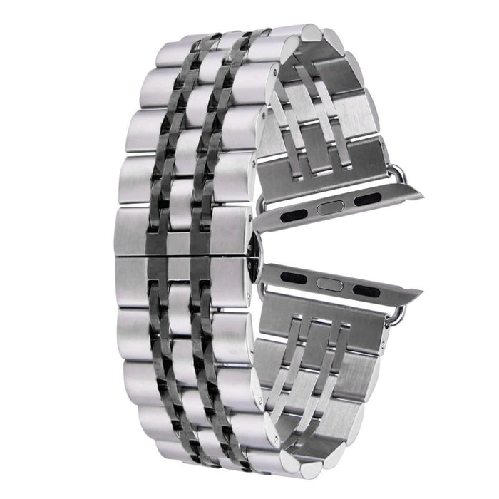 20mm Women Hidden Butterfly Buckle 7 Beads Stainless Steel Watch Band For Apple Watch 38mm(Silver Gold), 20mm Women