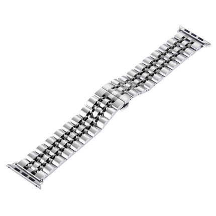 20mm Women Hidden Butterfly Buckle 7 Beads Stainless Steel Watch Band For Apple Watch 38mm(Silver Gold), 20mm Women
