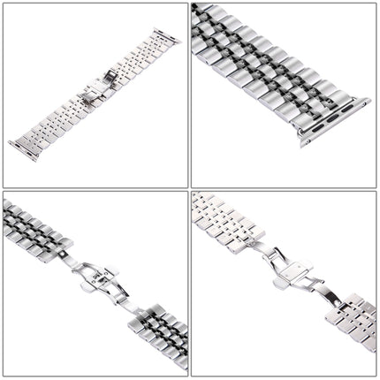 20mm Women Hidden Butterfly Buckle 7 Beads Stainless Steel Watch Band For Apple Watch 38mm(Silver Gold), 20mm Women