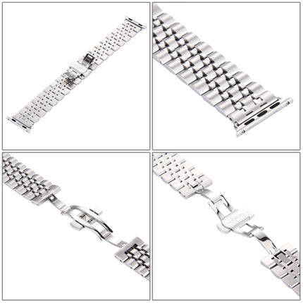 20mm Women Hidden Butterfly Buckle 7 Beads Stainless Steel Watch Band For Apple Watch 38mm(Silver Gold)