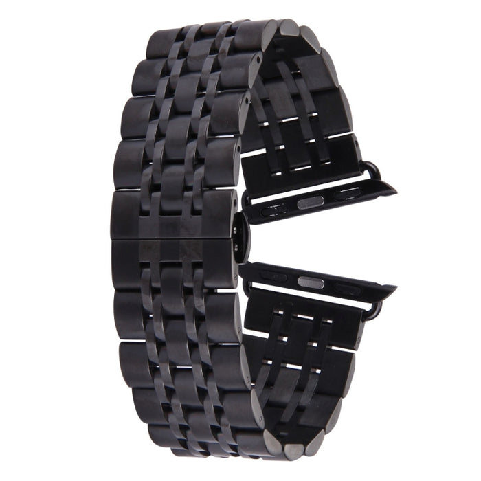 Uhrenarmband aus Edelstahl mit versteckter Schmetterlingsschnalle und 7 Perlen für Apple Watch 42 mm (Silbergold), 20 mm Damen