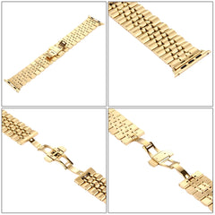 Hidden Butterfly Buckle 7 Beads Stainless Steel Watch Band For Apple Watch 42mm(Silver Gold), 20mm Women