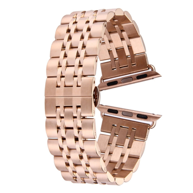 Uhrenarmband aus Edelstahl mit versteckter Schmetterlingsschnalle und 7 Perlen für Apple Watch 42 mm (Silbergold), 20 mm Damen
