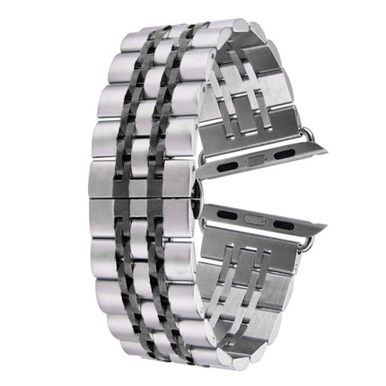 Correa de reloj de acero inoxidable con hebilla de mariposa oculta y 7 cuentas para Apple Watch de 42 mm (dorado plateado), 20 mm para mujer