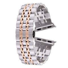 Hidden Butterfly Buckle 7 Beads Stainless Steel Watch Band For Apple Watch 42mm(Silver Gold), 20mm Women