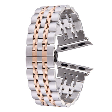 Correa de reloj de acero inoxidable con hebilla de mariposa oculta y 7 cuentas para Apple Watch de 42 mm (dorado plateado), 20 mm para mujer