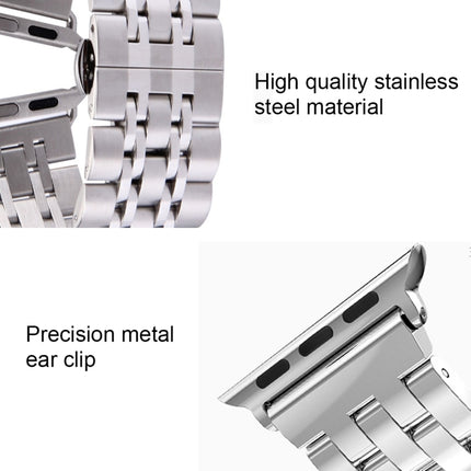 Correa de reloj de acero inoxidable con hebilla de mariposa oculta y 7 cuentas para Apple Watch de 42 mm (dorado plateado), 20 mm para mujer