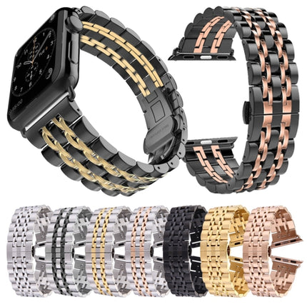 Correa de reloj de acero inoxidable con hebilla de mariposa oculta y 7 cuentas para Apple Watch de 42 mm (dorado plateado), 20 mm para mujer