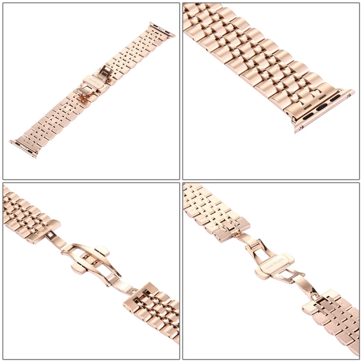 22mm Men Hidden Butterfly Buckle 7 Beads Stainless Steel Watch Band For Apple Watch 38mm