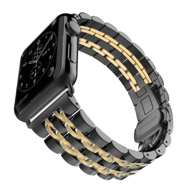 Correa de reloj de acero inoxidable con hebilla de mariposa oculta de 22 mm y 7 cuentas para Apple Watch de 42 mm y 22 mm para hombre