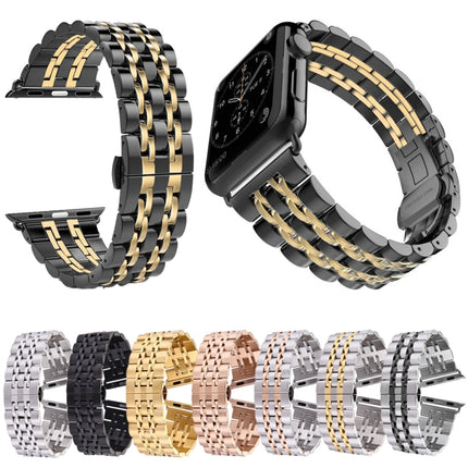 Correa de reloj de acero inoxidable con hebilla de mariposa oculta de 22 mm y 7 cuentas para Apple Watch de 42 mm y 22 mm para hombre