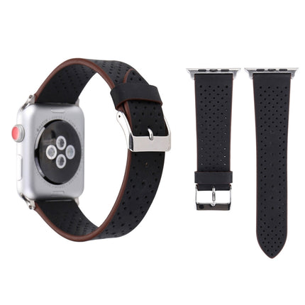 Correa de reloj con patrón de agujeros de cuero genuino de moda simple para Apple Watch Series 10 42 mm / 9 y 8 y 7 41 mm / SE 3 y SE 2 y 6 y SE 5 y 4 40 mm / 3 y 2 y 1 38 mm