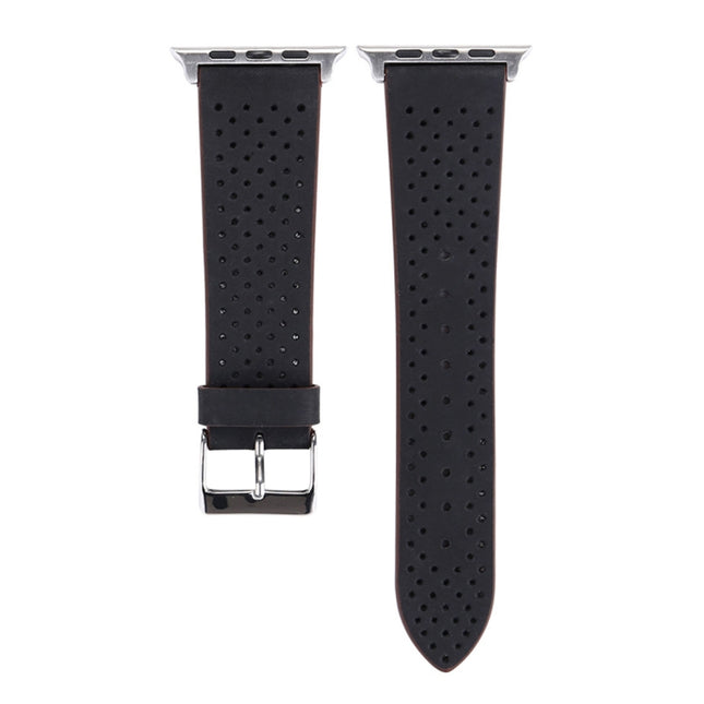 Correa de reloj con patrón de agujeros de cuero genuino de moda simple para Apple Watch Series 10 42 mm / 9 y 8 y 7 41 mm / SE 3 y SE 2 y 6 y SE 5 y 4 40 mm / 3 y 2 y 1 38 mm